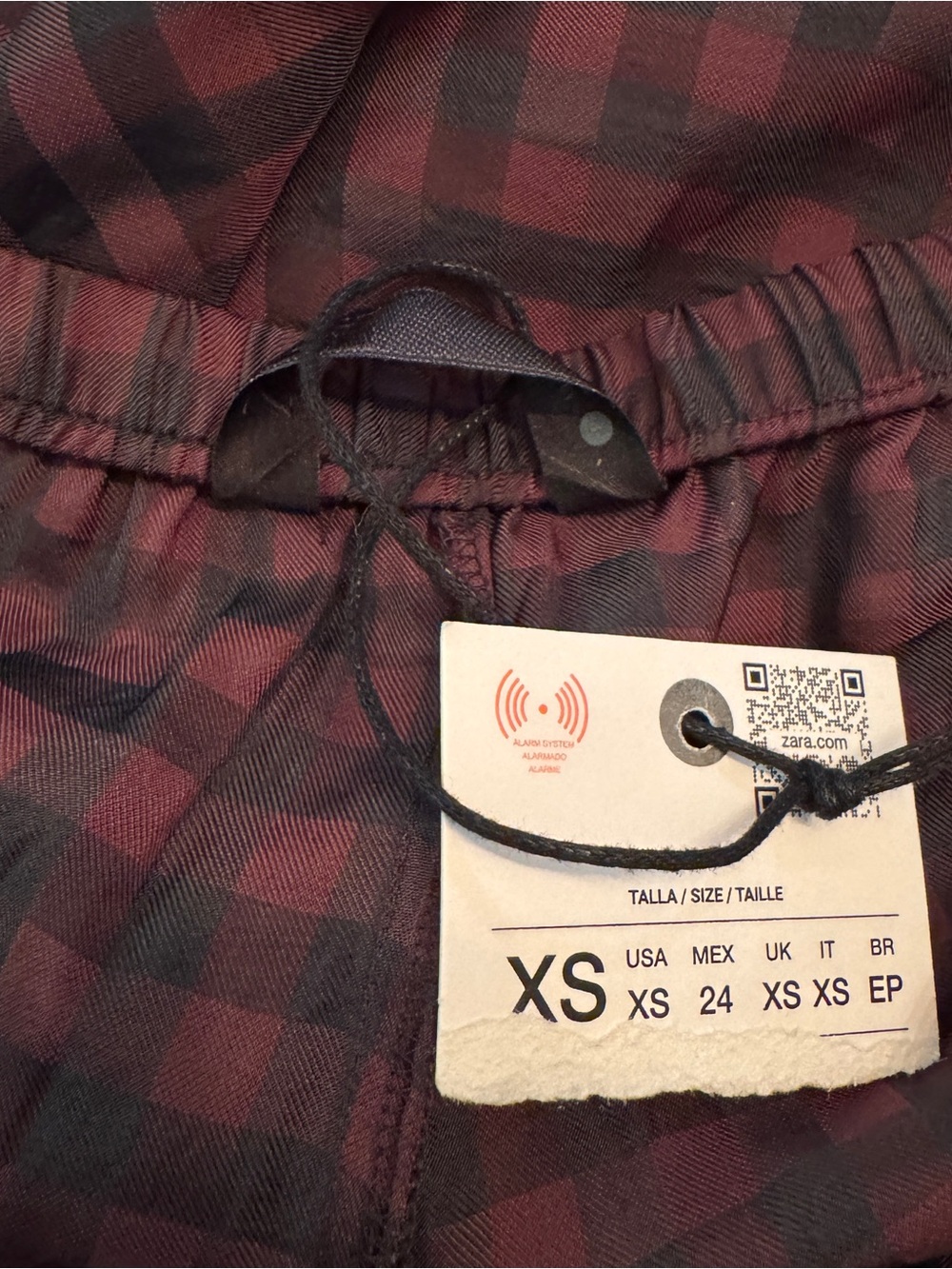 ZARA ZW Collection NWT Gingham Balloon Bloomer Pants XS Burgunday Black Check - Picture 4 of 4